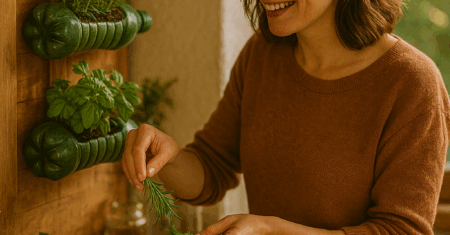 DIY Vertical Herb Garden from Plastic Bottles: Sustainable Urban Gardening